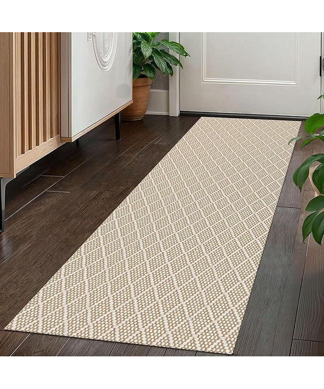 KOZYFLY Runner Rug 2x5 Ft Washable Runners for Hallways Non Slip Rubber Backed Kitchen Runners, Braided Entryway Runner Indoor, Floor Carpet for Hallway Kitchen Entryway Bedroom, Tan/Beige