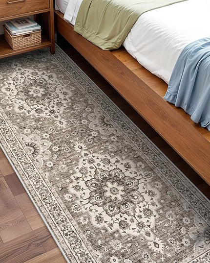 Washable Oriental Hallway Runner Rug - 3x10 Rugs for Living Room Soft Carpet for Bedroom Kitchen Waterproof Floral Distressed Indoor Stain Resistant Non-Shedding Floor Carpets (Beige, 3X10)