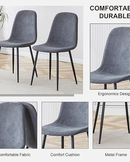 Dining Table Set for 6, Modern 55'' Dark Wood Dining Table and Fabric Dining Chairs Set of 6,Table and Chairs Set of 6,Ideal for Kitchen Dining Room
