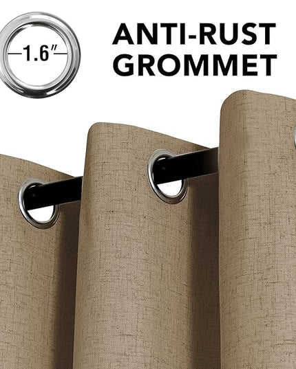 H.VERSAILTEX Linen Curtains 100% Blackout Curtains for Bedroom 45 inch Long Full Light Blocking Nature Linen Blended Window Curtains for Living Room Nickel Grommet (2 Panels, Heathered Macchiato)