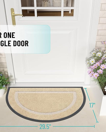 OLANLY Half Circle Door Mat Indoor Outdoor Entrance Welcome, Waterproof All-Season, All-Weather Doormat, Sturdy Natural Rubber, Low Profile, Easy Clean Patio Porch Entryway Mat, 29.5x17, Beige
