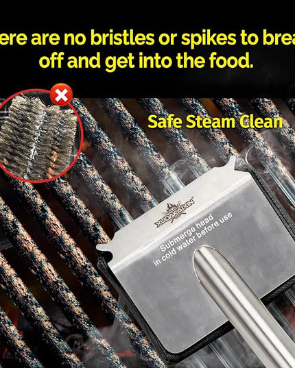 Grill Brush Bristle Free,Upgraded Aramid Fiber Wavy Pad Perfect for Cast Iron Grates/Porcelain/Weber Gas/Charcoal Grill,Replaceable Cleaning Head,Safe Grill Brush for Outdoor Grill