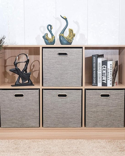 Posprica 3X Thicker Fabric Storage Cubes 13 inch Collapsible Storage Bins for Organization, Cubby Storage Baskets for Organizing Shelf Cabinet Bookcase Boxes, Set of 4, Coffee