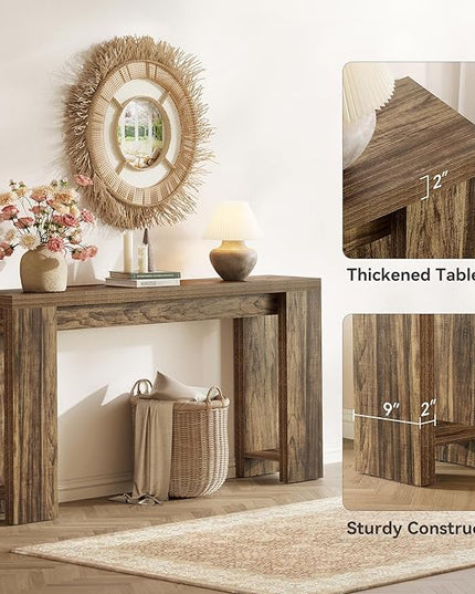 LITTLE TREE 70.9-Inch Long Entryway Table, Narrow Farmhouse Sofa Console Table for Living Room, Hallway, Walnut Brown