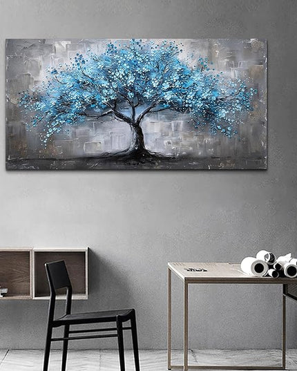 FUHAIHUA Canvas Wall Art For Living Room Large Wall Decor For Office Bedroom Decortions Black And White Pictures Blue Trees Wall Paintings Framed Mural Aesthetic Home Decor Posters Artwork 30x60 In