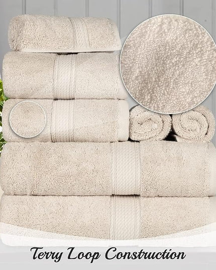 Superior Egyptian Cotton Pile 10 Piece Towel Set, Includes 2 Bath, 4 Hand, 4 Face Towels/Washcloths, Ultra Soft Luxury Towels, Thick Plush Essentials, Guest Bath, Spa, Hotel Bathroom, Cream