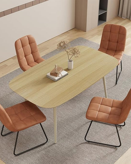 55.1'' Dining Table Set for 4,Modern Wood Dining Table,Leather Dining Chairs 4,Table and Chairs Set of 4,Ideal for Kitchen Dining Room (Cat Scratch Table + 4 U-Shaped Brown Chairs, 55.1")