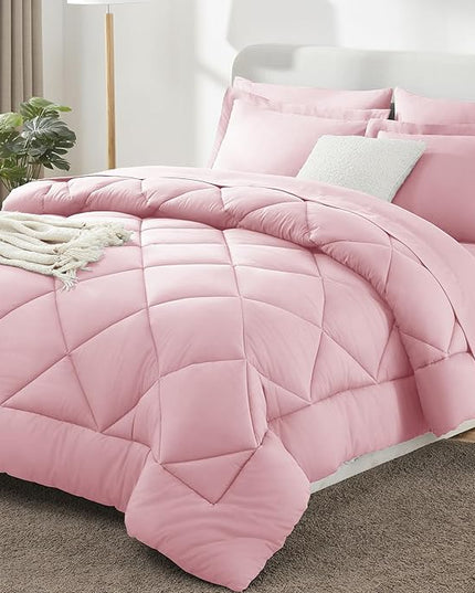 CozyLux Queen Comforter Set Pink - Bed in a Bag Queen Size 7 Pieces, Luxury Soft Bed Set for All Seasons, Bedding Set with Down Alternative Comforter, Sheets, Pillowcases & Shams