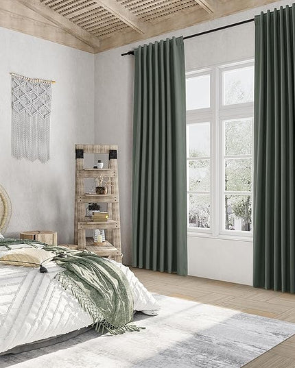 Guken Olive Green Blackout Curtains 96 Inch Length 2 Panels Set for Living Room Bedroom Back Tab Thermal Insulated 100% Black Out Linen Drapes Room Darkening Window Curtains 96 Inches Long