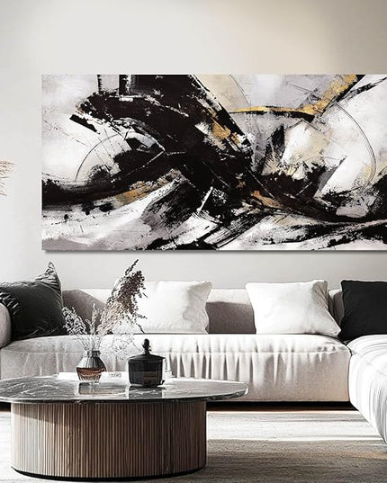 Black Art Abstract Wall Pictures Canvas Wall Art Grey Wall Decor Vintage Artwork Poster Prints Art for Office Hotel 24"x48"