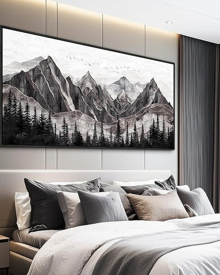 XIGUANGART Large Abstract Mountain Wall Art Farmhouse Canvas Art Print Painting Forest Nature Wall Decor Watercolour Modern Landscape Picture for Living Room Bedroom Office Decorations Framed Artwork