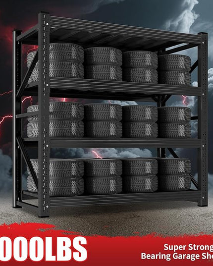 5000LBS Heavy Duty Garage Shelving 59" W Garage Storage Shelves 4-Tier Metal Adjustable Shelf Unit Storage Rack for Basement Supermarket Warehouse 59" W x 24" D x 78" H Black