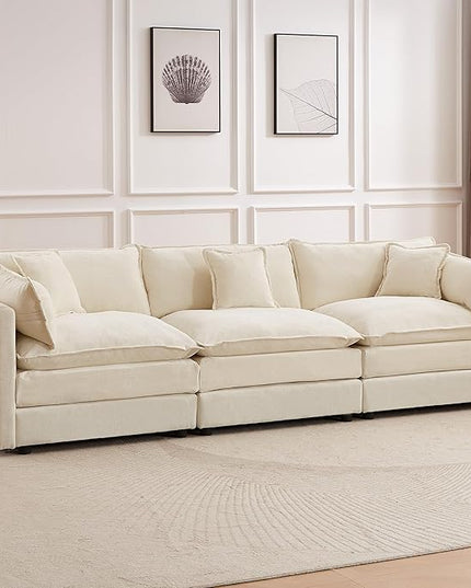 Modular Sectional Sofa, 112.2 Inch Rectangle Shaped Couch Set with Armrests, 3-Seater Comfy Cloud Couches for Living Room Apartment, Beige