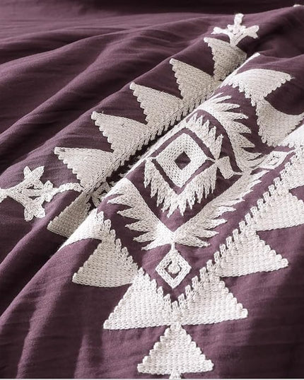 MaiRêve Embroidery Full Size Comforter Set Purple, Farmhouse Western Boho Bedding Set 7 Pieces, All Season Bed in A Bag Comforter Set with Sheets, Pillowcases & Shams