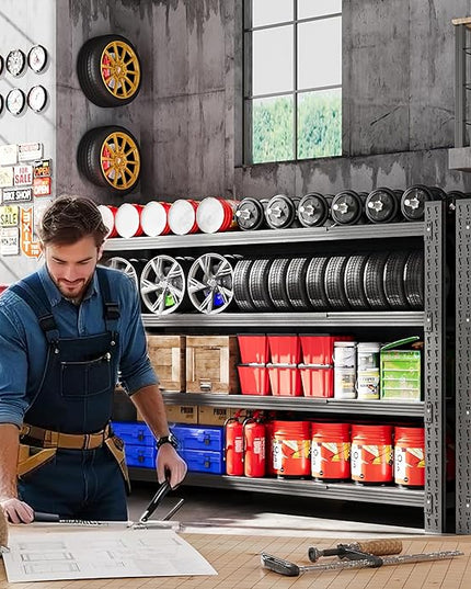71”W Garage Shelving Units, 5000LBS Storage Shelves Heavy Duty, 24" Deep Metal Shelving Rack, 4 Tier Large Tall Industrial Shelving , Adjustable Standing Shelf for Warehouse / Shop 71"W x 24"D x 70"H