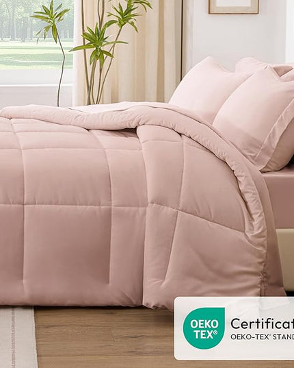 Love's cabin California King Comforter Set Blush Pink, 7 Pieces California King Bed in a Bag, All Season Bedding Sets with 1 Comforter, 1 Flat Sheet, 1 Fitted Sheet, 2 Pillowcase and 2 Pillow Sham