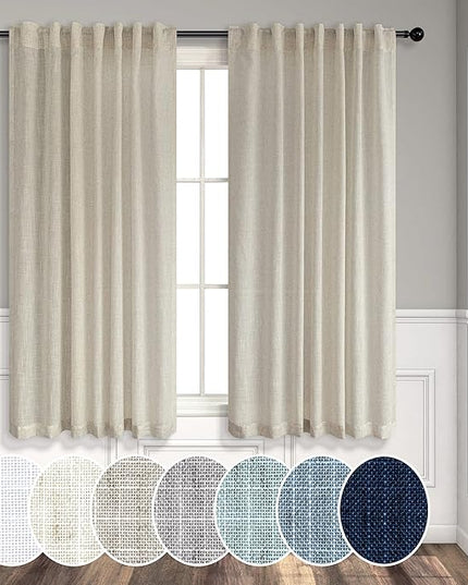 Pitalk Beige Curtains 54 Inch Length for Childrens Room 2 Panel Pocket Back Tab Top Short Neutral Semi Sheer Linen Energy Efficient Cotton Curtains for Bathroom Spa Office Retro Vintage Decor 54 Long