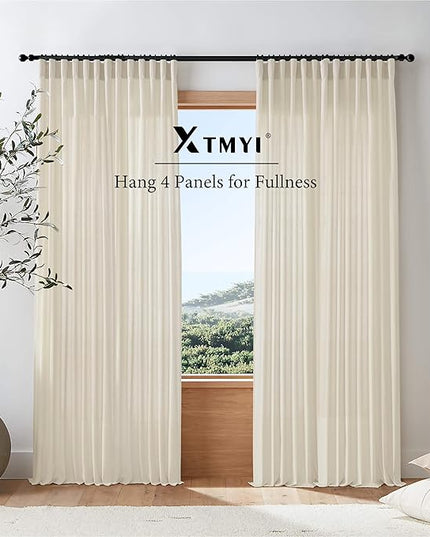 XTMYI Bathroom Window Curtains Short,Linen Sheer Boho Farmhouse Kitchen Curtains 45 Inch Length,Beige