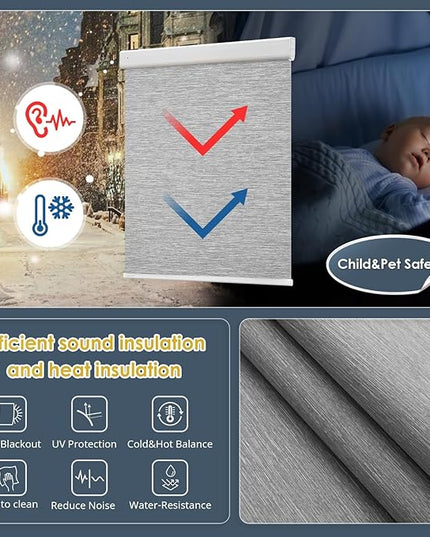 Motorized Blinds with Remote Control,No-Drill Smart Blinds with 【Complementary Solar Panel】,Cordless Automatic Blinds for Windows, 1OO% Blackout Electric Shades Customize