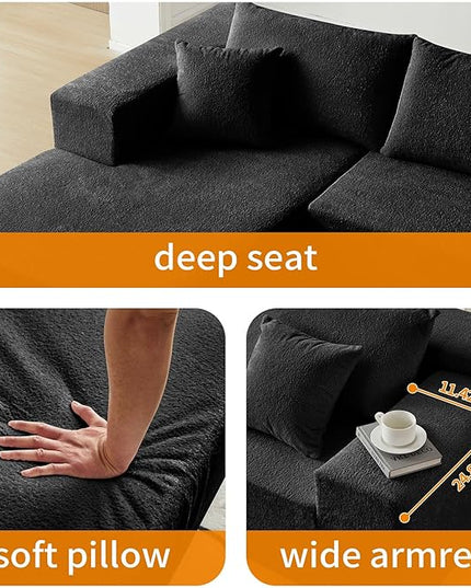 103.54'' Sectional Sofa, Raindrop Velvet Fabric L Shaped Sofa, 4 Seat Modern L Shape Couch with 2 Pillows Right Hand Lounge for Living Room, Office