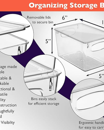 CLEARSPACE Plastic Pantry Organization and Storage Bins with Lids - Perfect Kitchen Organization or Kitchen Storage - Fridge Organizer, Refrigerator Organizer Bins, Cabinet Organizers