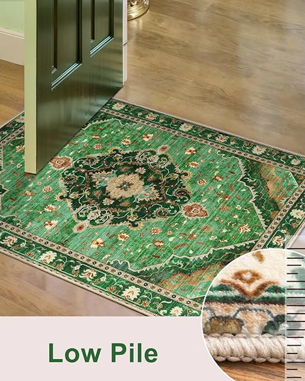 Ciicool Washable Vintage Area Rug, 2x3ft Small Boho Rug, Ultra Soft Rugs for Entryway, Non-Slip Entry Rugs Oriental Low-Pile Indoor Mat Floor Carpet for Entrance Bedroom Kitchen Bathroom Foyer Decor