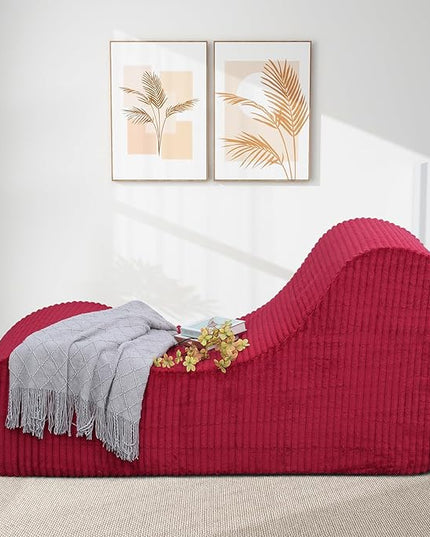 Rattaner Corduroy Chaise Lounge Chair Couch Indoor Boneless Oversized High-Density Sponge Soft Sofa for Yoga, Red