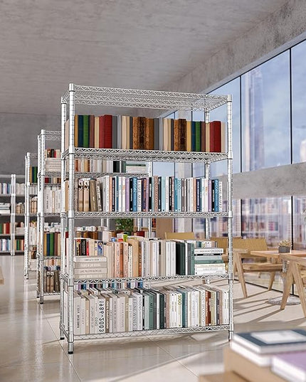 IZEUK 4250 LBS Garage Shelving Wide Storage Shelves 5 Tier Metal Shelves Heavy Duty Adjustable Utility Shelf Rack Chrome 17.7" D x 59.1" W x 70.4" H