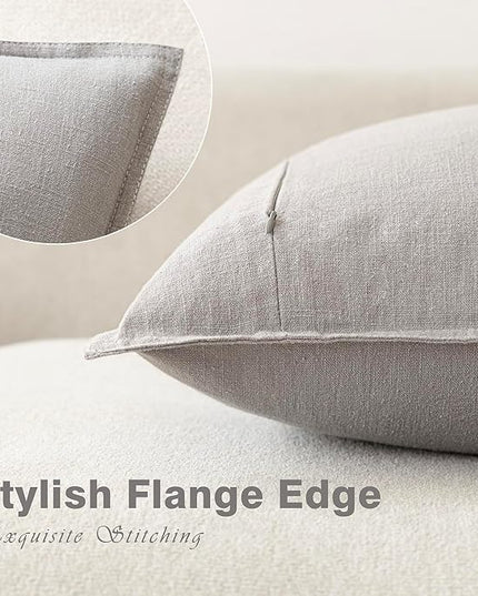 Foindtower Pack of 2, Decorative Linen Soild Throw Pillow Covers Soft Accent Cushion Case Boho Farmhouse Pillowcase for Chair Couch Sofa Bedroom Living Room Home Decor 24 x 24 Inch Light Rustic Gray