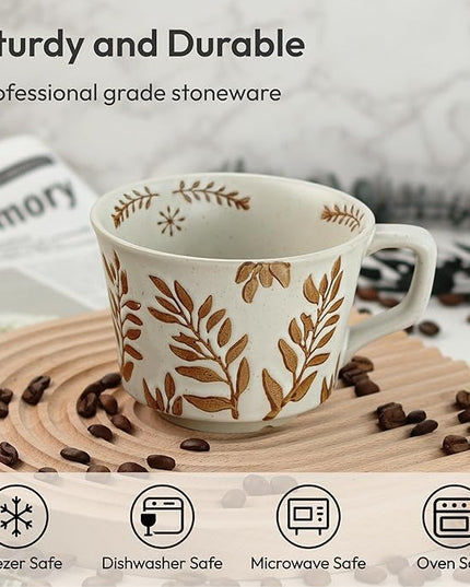 Ceramic Coffee Mug, 12 oz Novelty Unique Teacup with Handle, Stoneware Cup for Tea Mocha Latte Cappuccino Espresso (Ivy)