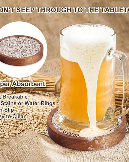 Best Absorbent Wooden Coasters Set of 5 Mixed Brown Woven Coaster Modern 4 Inches Acacia Wood Coasters for Drinks, Coffee Table Decor, Farmhouse, Bar, Office, Beer, Kitchen, Dining Room, Outdoor, Desk