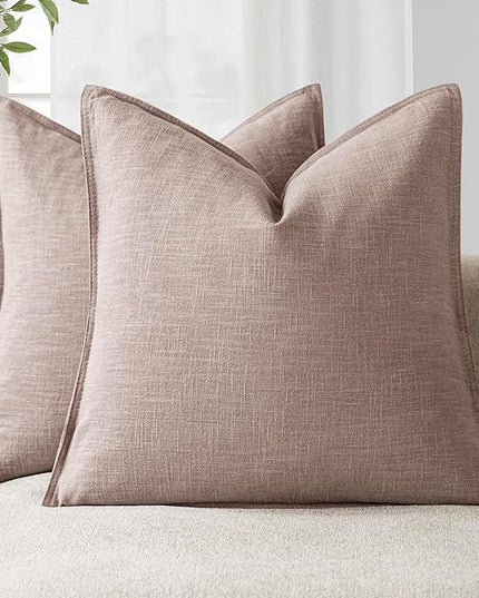 Foindtower Set of 2, Decorative Linen Soild Throw Pillow Covers Soft Accent Euro Cushion Case Boho Farmhouse Pillowcase for Chair Couch Sofa Bedroom Living Room Home Decor 18 x 18 Inch Dusty Pink
