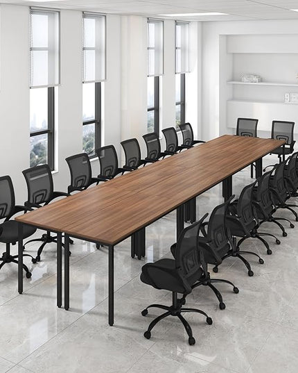Bonzy Home Conference Table Chairs Set 18FT, 220"x47.2"x29.5" 8pcs Tables & 18pcs Chairs Set for Conference Room Meeting Room Office, Walnut