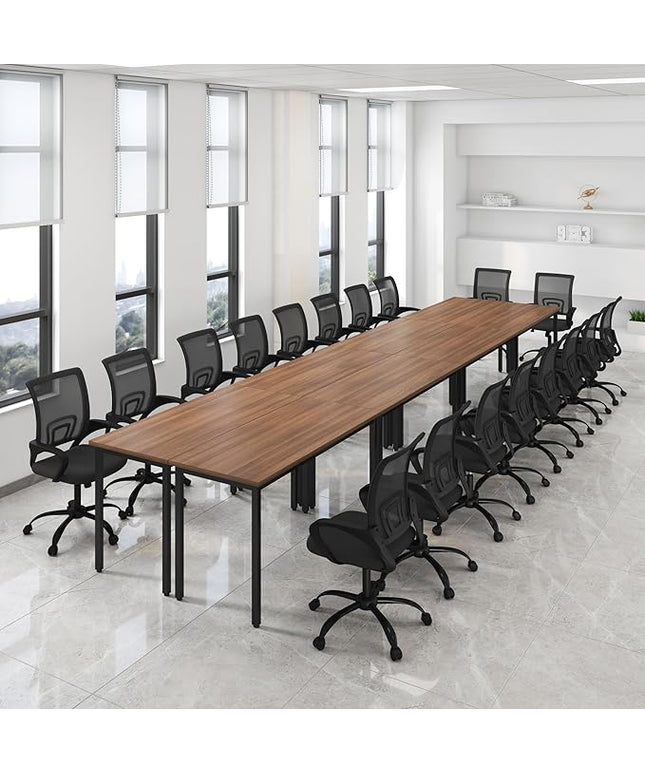 Bonzy Home Conference Table Chairs Set 18FT, 220"x47.2"x29.5" 8pcs Tables & 18pcs Chairs Set for Conference Room Meeting Room Office, Walnut