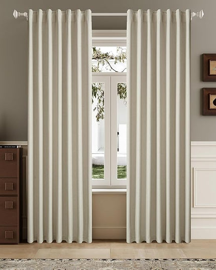 DUALIFE Faux Linen Blackout Natural Birch Curtains 80 Inch Long,Farmhouse Back Tab Rod Pocket Curtains Room Darkening Thermal Insulated Drapes for Bedroom Living Room,W50 x L80,2 Panels