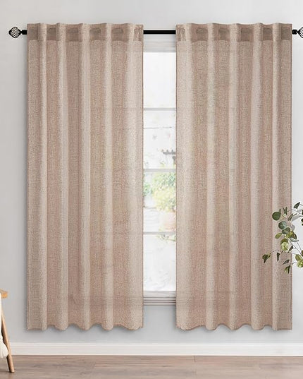 MIULEE Natural Beige Linen Curtains 72 Inch Length 2 Panels for Bedroom Living Room, Soft Linen Textured Window Drapes Semi Sheer Light Filtering Back Tab Rod Pocket Farmhouse Burlap Look Decor