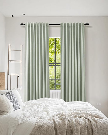 Guken Blackout Curtains 120 Inch Length 2 Panels Set for Living Room Bedroom Back Tab Thermal Insulated 100% Black Out Linen Drapes Room Darkening Window Curtains 120 Inches Long,Mist Sage