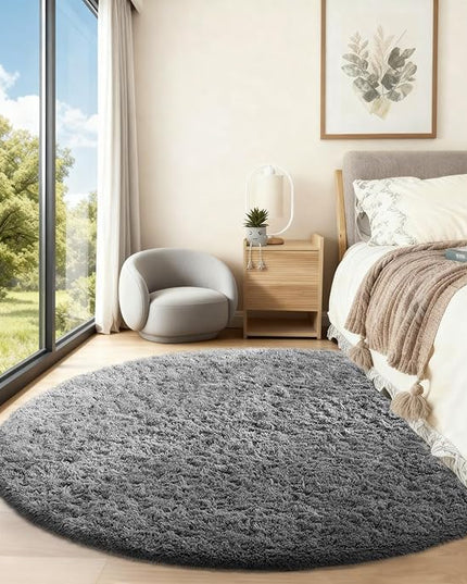 Ophanie Round Rug 5Ft Grey Circle Area Rugs, Fluffy Fuzzy Bedroom Carpet 5 Foot, Plush Shag Indoor Floor Gray Living Room Christmas Circular Aesthetic Decor for Kids Teen Boys Baby,Nursery, Classroom