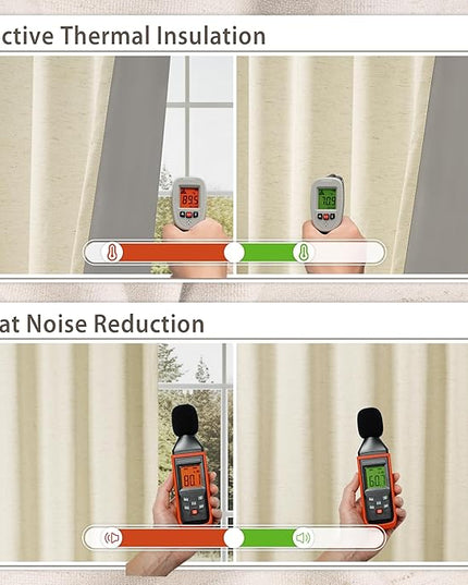 HESTIA Cream Linen Blackout Curtains for Bedroom 120 inch Length Energy Saving Drapes 2 Panels Set Rod Pocket & Back Tabs Room Darkening Window Curtain for Living Room (52" W x 120" L)