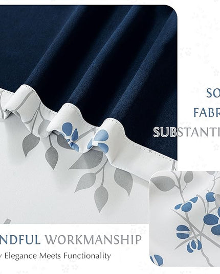 Beauoop Floral 100% Blackout Curtains 96 Inches Long 2 Panels for Bedroom Living Room Blue Grey and White Flower Patterned Room Darkening Thermal Soundproof Rod Pocket Back Tab Window Drapes, 52X96