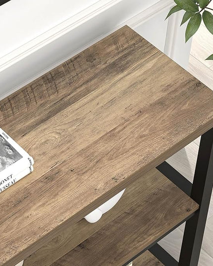 FOLUBAN Modern Sofa Table for Entryway, 3 Tier Narrow Console Table for Living Room Hallway Behind Couch, Rustic Oak