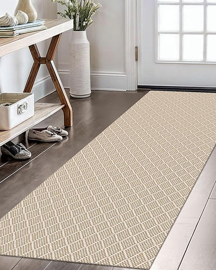 KOZYFLY Runner Rug 2x6 Ft Washable Runners for Hallways Non Slip Rubber Backed Kitchen Runners, Cotton Entryway Runner Indoor, Floor Carpet for Hallway Kitchen Entryway Bedroom, Tan/Beige