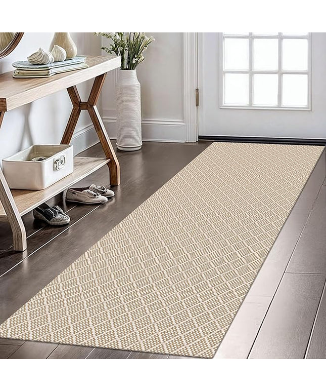KOZYFLY Runner Rug 2x6 Ft Washable Runners for Hallways Non Slip Rubber Backed Kitchen Runners, Cotton Entryway Runner Indoor, Floor Carpet for Hallway Kitchen Entryway Bedroom, Tan/Beige