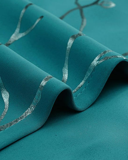 BUHUA White Black Out Curtains 84 Inch Long 2 Panels, Soundproof Curtains with Elegant Silver Tree Branches Print, Heat Blocking Curtains for Livingroom, 52W x 84L, Teal Blue