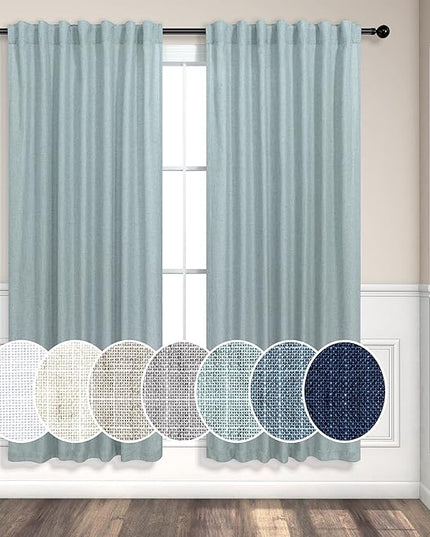 Seafoam Curtains 63 Inch Length for Kids Room 2 Panels Set Back Tab Pocket Casual Woven Textured Semi Sheer Linen Grey Green Curtains for Bedroom Boys Coastal Beach Mint Teal Aqua Sea Foam 52x63 Long