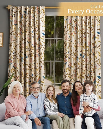 Maison d' Hermine Curtains for living room 100% Cotton 124 inch length One Panel Light Filtering Curtains for Bedroom Windows with rod and loop Pockets Drapes (Artisan Love Multicolor, 50"W x 124"L)