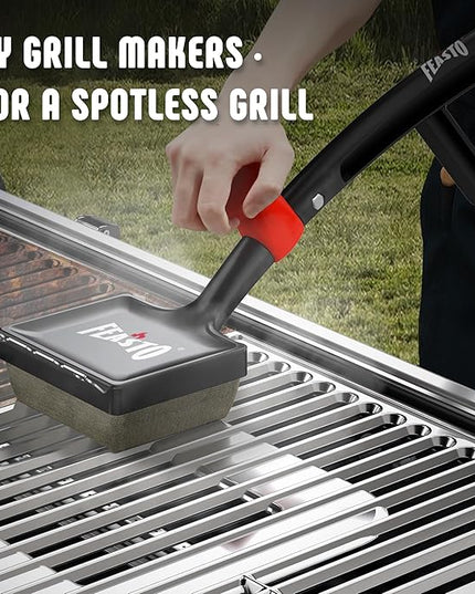 Grill Brush with Steam and 2 Replacement Brush Heads, 6-in-1 Bristle-Free with Interwoven-Tech & Thermal-Sensitive Sponge, Stainless Steel Scraper, 360° Rotating Knob, Bottle Opener