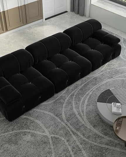 JACH Black Modular Sectional Sofa, 104" Minimalist Mid-Century Velvet Sofas, Comfy Deep Seat Convertible Sofa, Sectional Couch for Living Room, Apartment