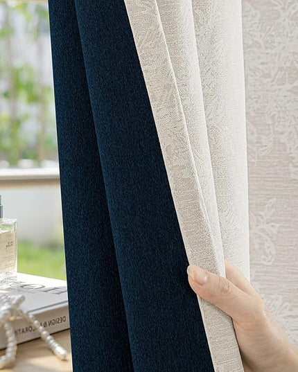 FMFUNCTEX Beige Floral Jacquard Blackout Curtains 72 Inches Long for Bedroom, Scroll Flower Chenille Farmhouse Curtains for Living Room Darkening Thermal Insulated Grommet Window Drapes 2 Panels