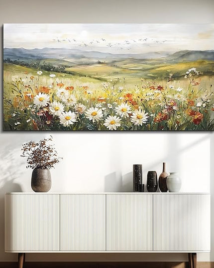 FUHAIHUA Canvas Wall Art For Living Room Large Framed Wall Decor For Office Modern Bedroom Decorations Prairie Flowers Landscape Pictures Farmhouse Paintings Artwork Aesthetic Home Decor 30" x 60"